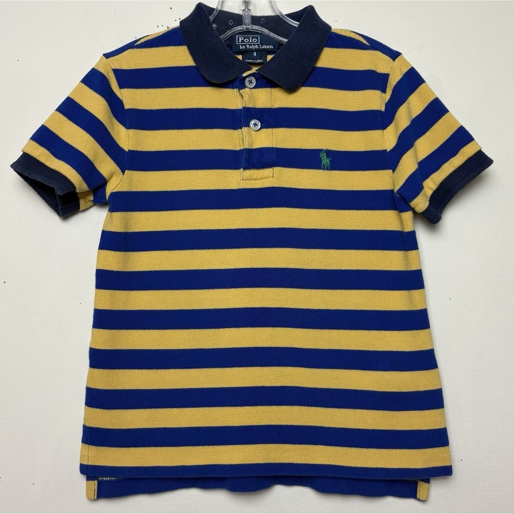 Vintage Ralph Lauren Polo Navy Yellow Logo Embroidered Striped Y2K‎ Size 4